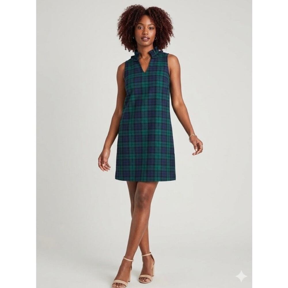 Vineyard Vines Blackwatch Plaid Meredith Ruffle Neck Shift Dress Sz.2 NWT - Picture 2 of 16